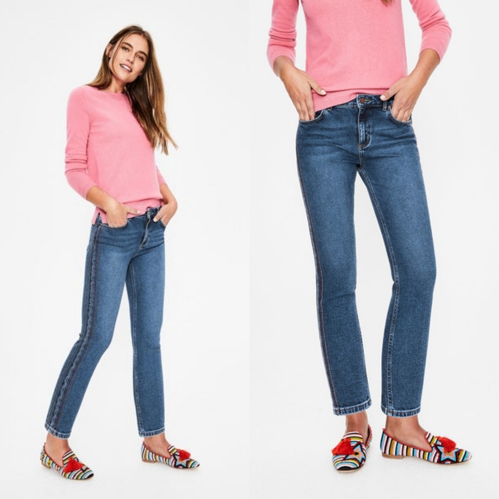 Boden Cambridge Embroidered Rainbow Striped Jeans
